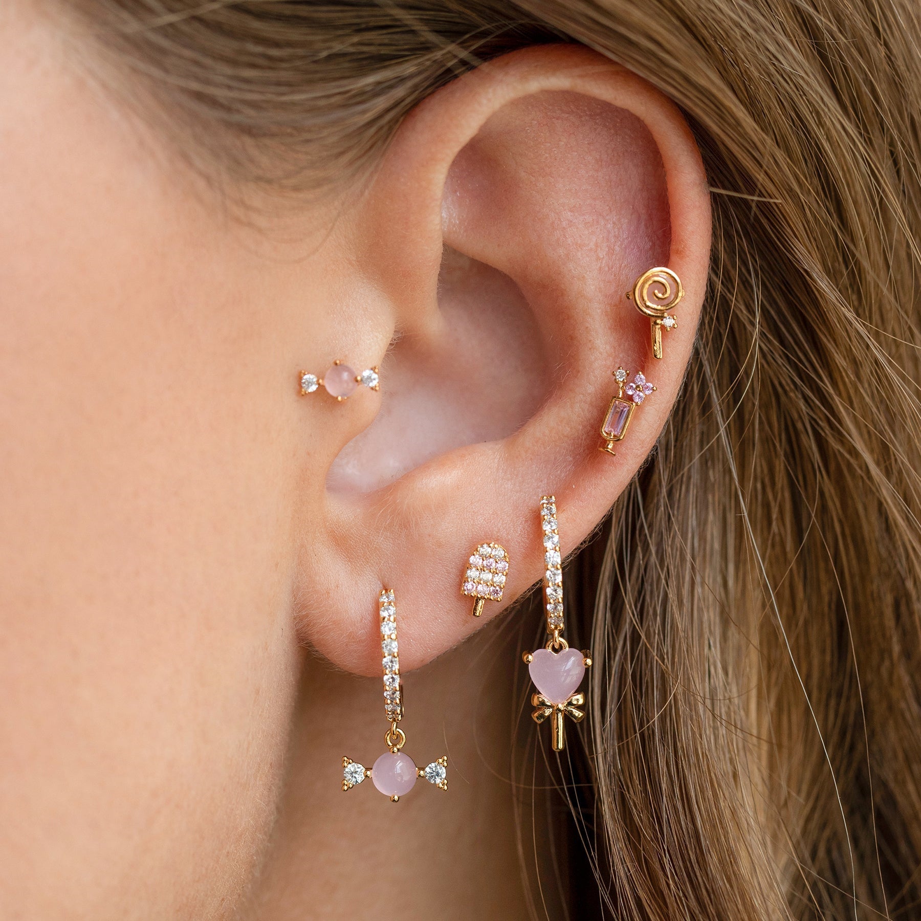 Summer Ice Cream Drink Earrings Set – 5-Piece Zircon Studs in 18K Brass for Women