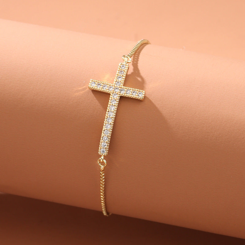 Zircon Cross Bracelet – Elegant Unisex Faith Jewelry