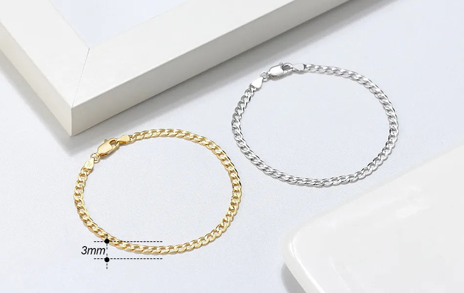 Sterling Silver Carved Flower Chain Bracelet – Minimalist Modern Jewelry