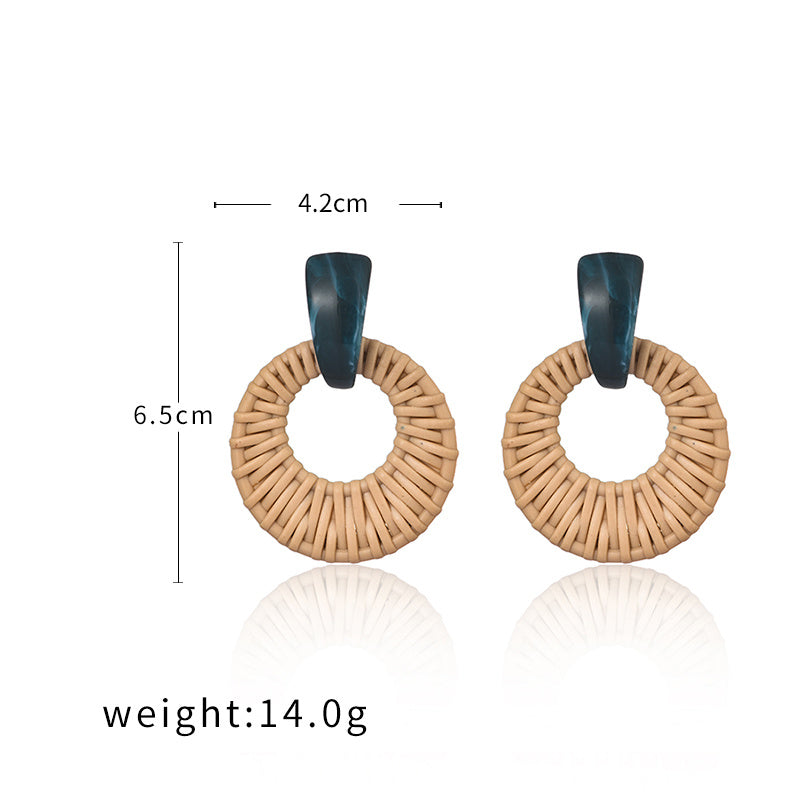 Korean Vintage Rattan Hoop Earrings – Stylish Teardrop Design with Acetic Acid Material for Women
