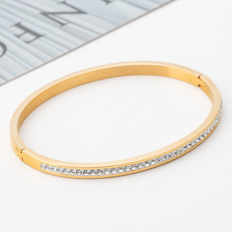Single Row Diamond-Set Stainless Steel Bracelet – Modern Minimalist Jewelry