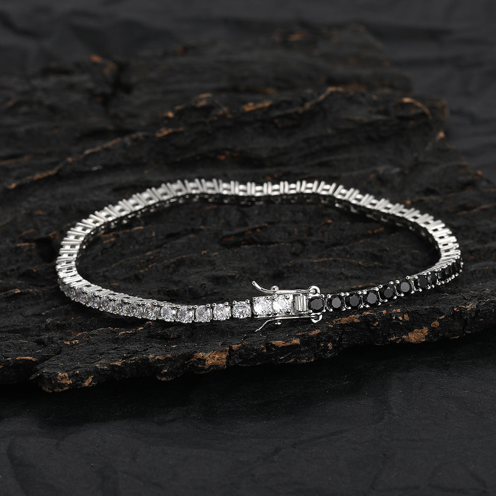 Black & White Zircon Tennis Bracelet – Unisex Adjustable Copper Design