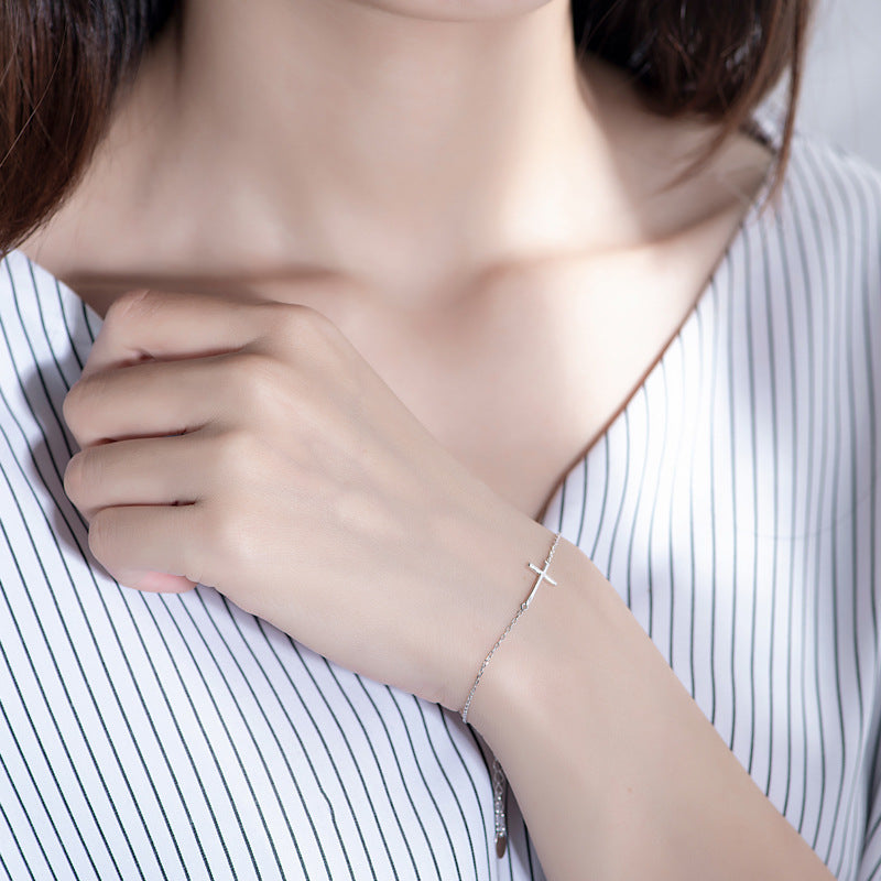 925 Sterling Silver Cross Bracelet – Minimalist Faith Jewelry for Women
