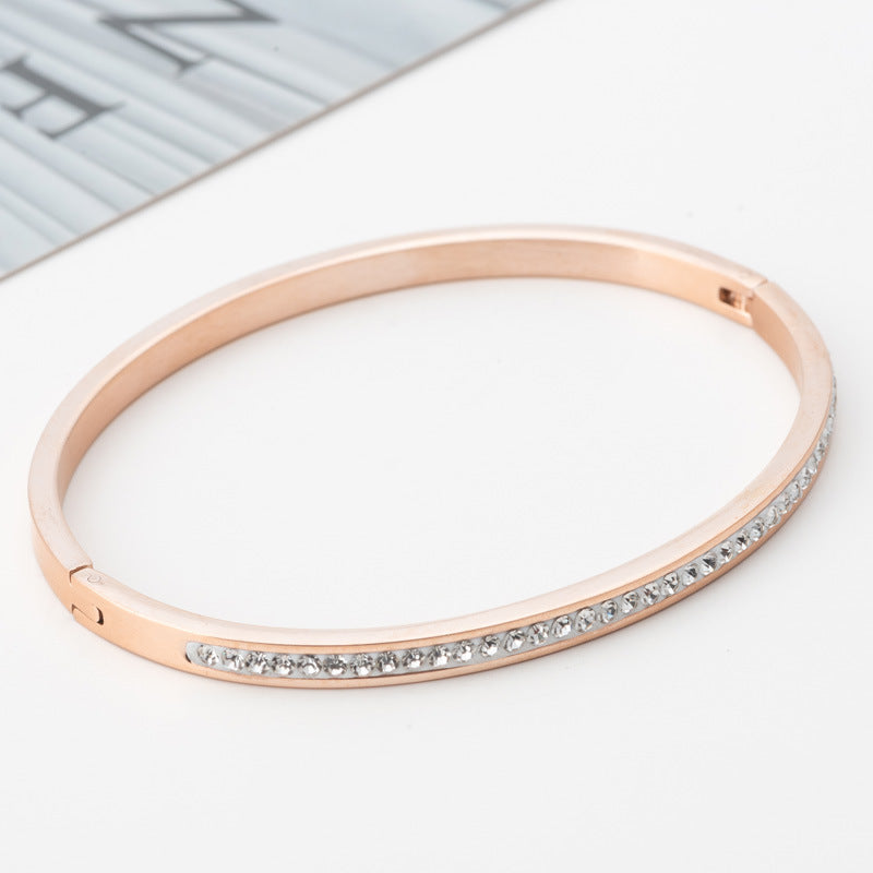 Single Row Diamond-Set Stainless Steel Bracelet – Modern Minimalist Jewelry
