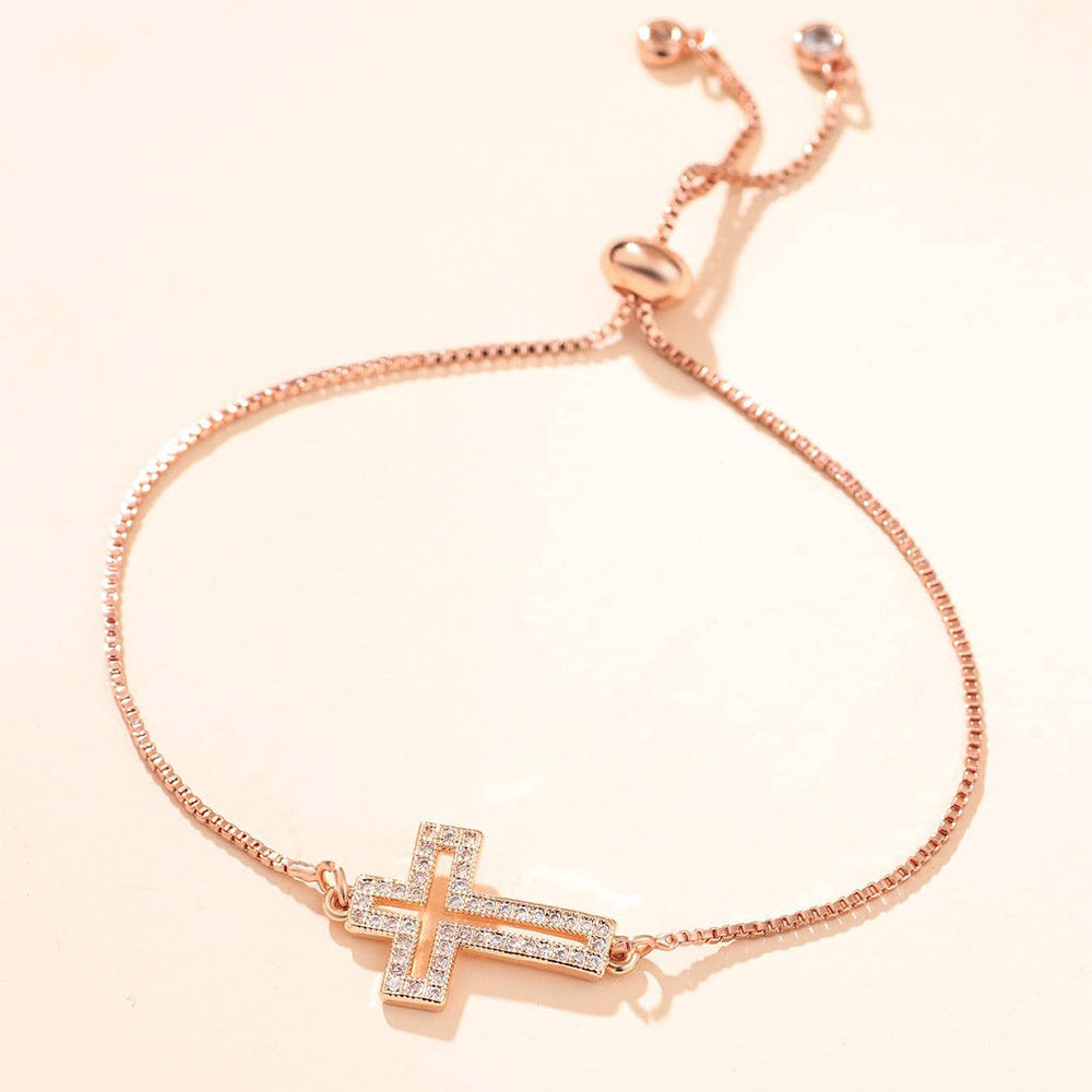 Zircon Cross Bracelet – Elegant Unisex Faith Jewelry