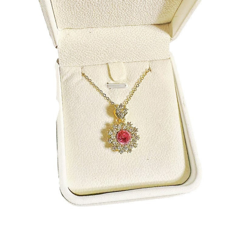 Women’s Pomegranate Red Rings Pendants Earrings Set – Gold and Silver Flower Designs for Elegant Women