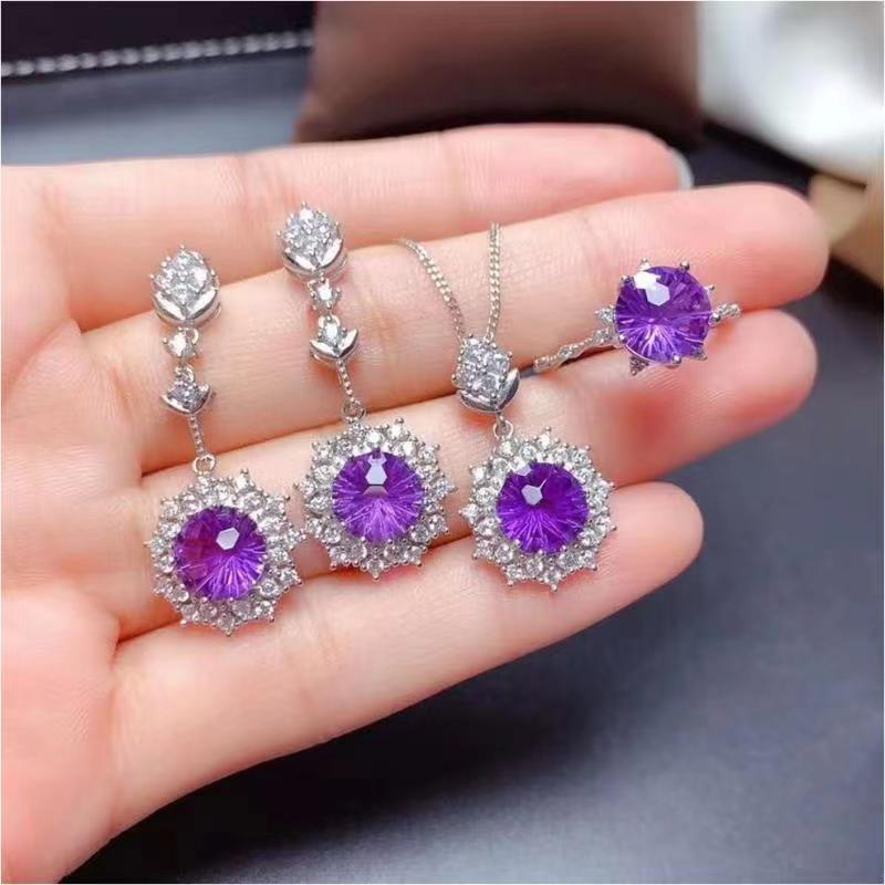 Women’s Pomegranate Red Rings Pendants Earrings Set – Gold and Silver Flower Designs for Elegant Women