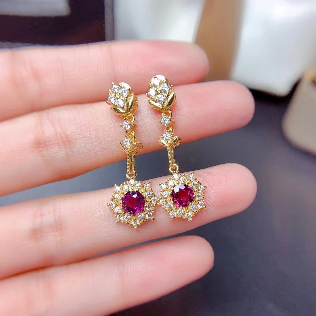 Women’s Pomegranate Red Rings Pendants Earrings Set – Gold and Silver Flower Designs for Elegant Women