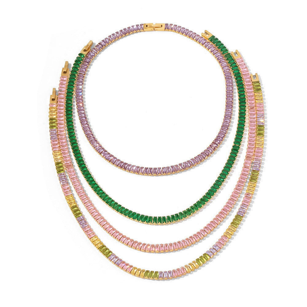 French Retro Square Cubic Zirconia Bracelet and Necklace – Elegant Modern Jewelry for Women