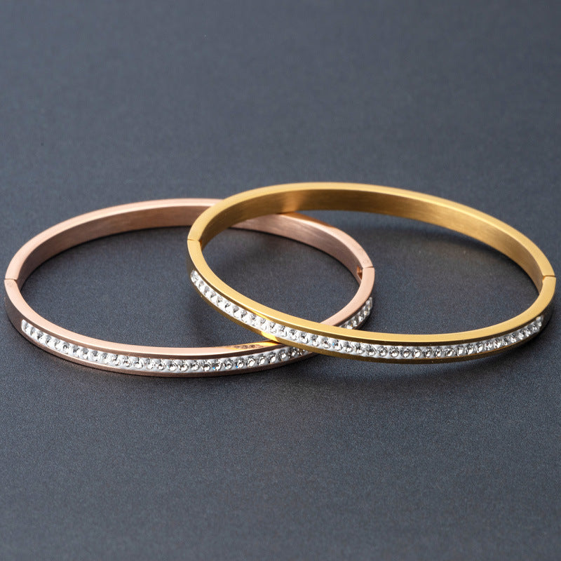 Single Row Diamond-Set Stainless Steel Bracelet – Modern Minimalist Jewelry