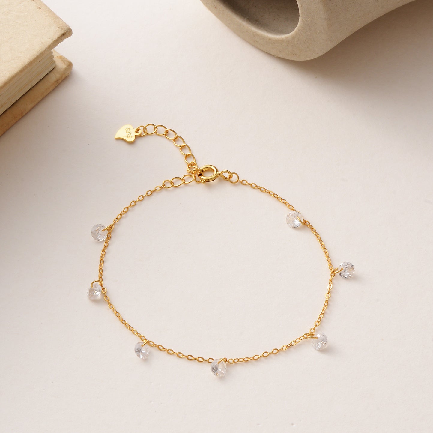 Sterling Silver Super Flash Zircon Bracelet – Adjustable Minimalist Zircon Charm Jewelry for Women