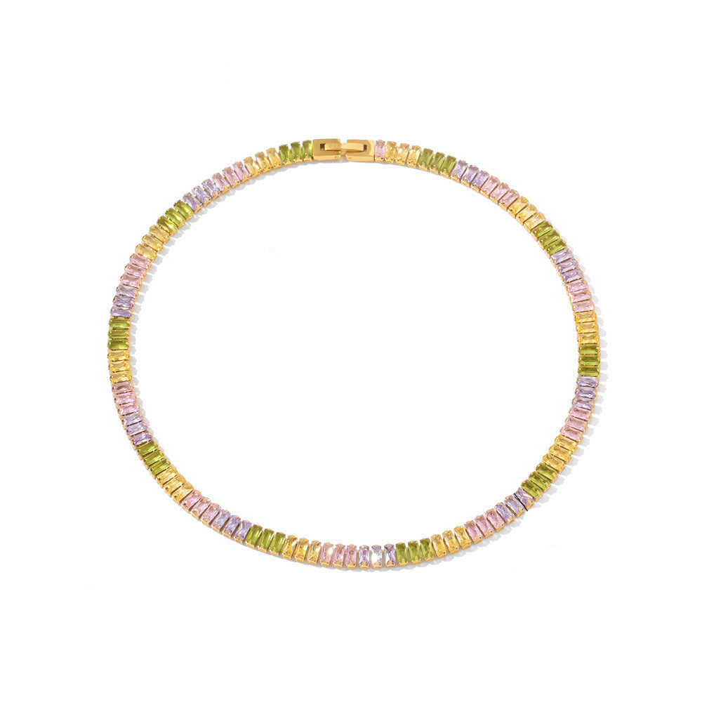French Retro Square Cubic Zirconia Bracelet and Necklace – Elegant Modern Jewelry for Women