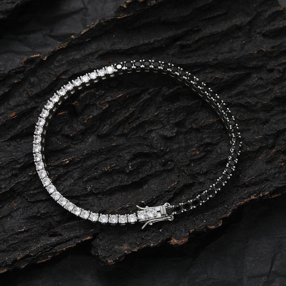 Black & White Zircon Tennis Bracelet – Unisex Adjustable Copper Design