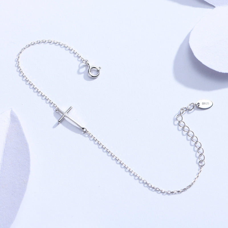 925 Sterling Silver Cross Bracelet – Minimalist Faith Jewelry for Women