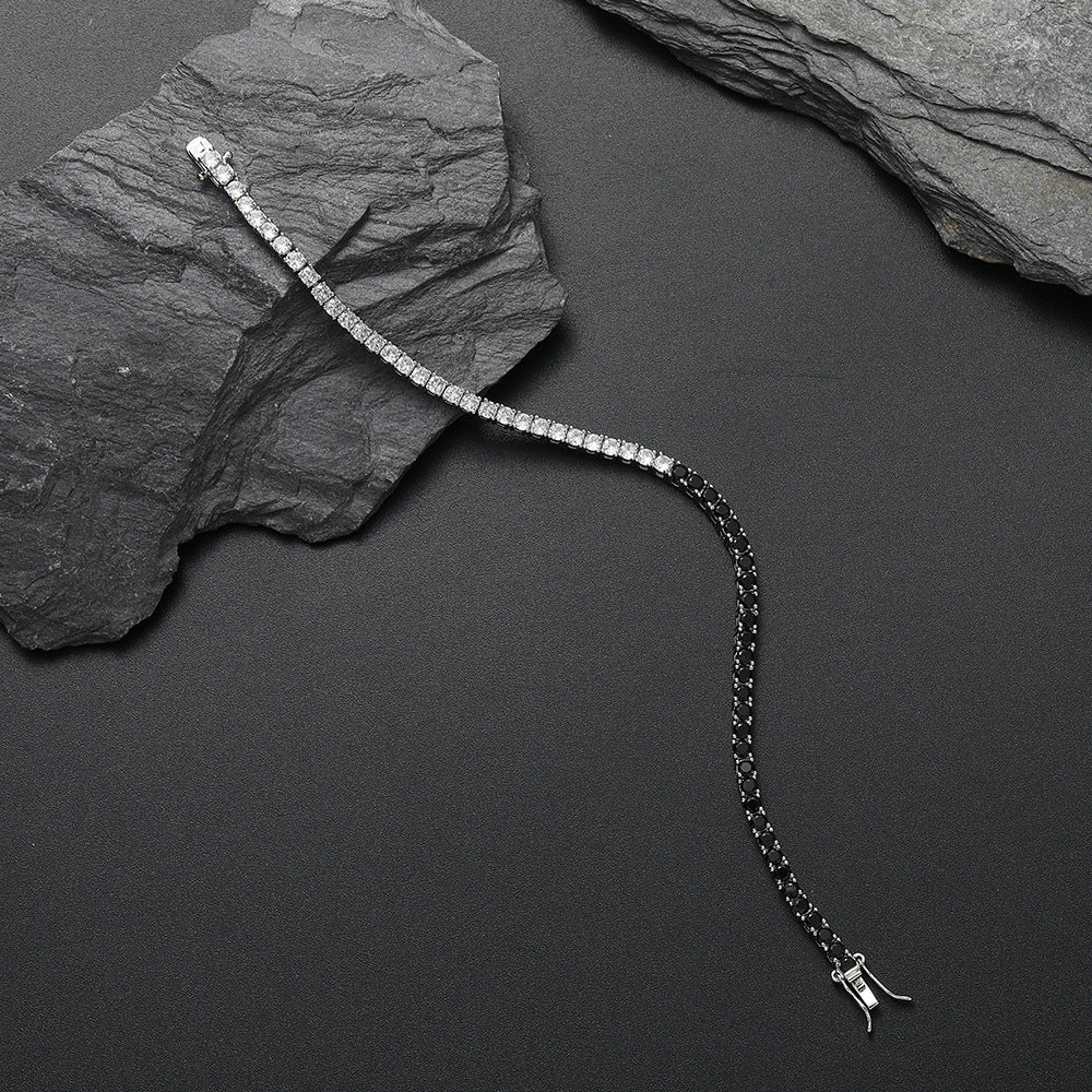 Black & White Zircon Tennis Bracelet – Unisex Adjustable Copper Design