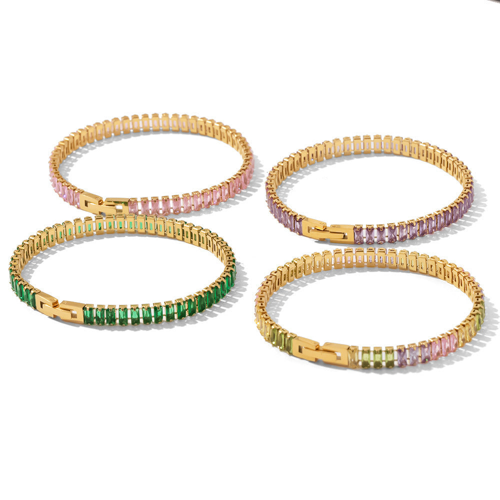 French Retro Square Cubic Zirconia Bracelet and Necklace – Elegant Modern Jewelry for Women