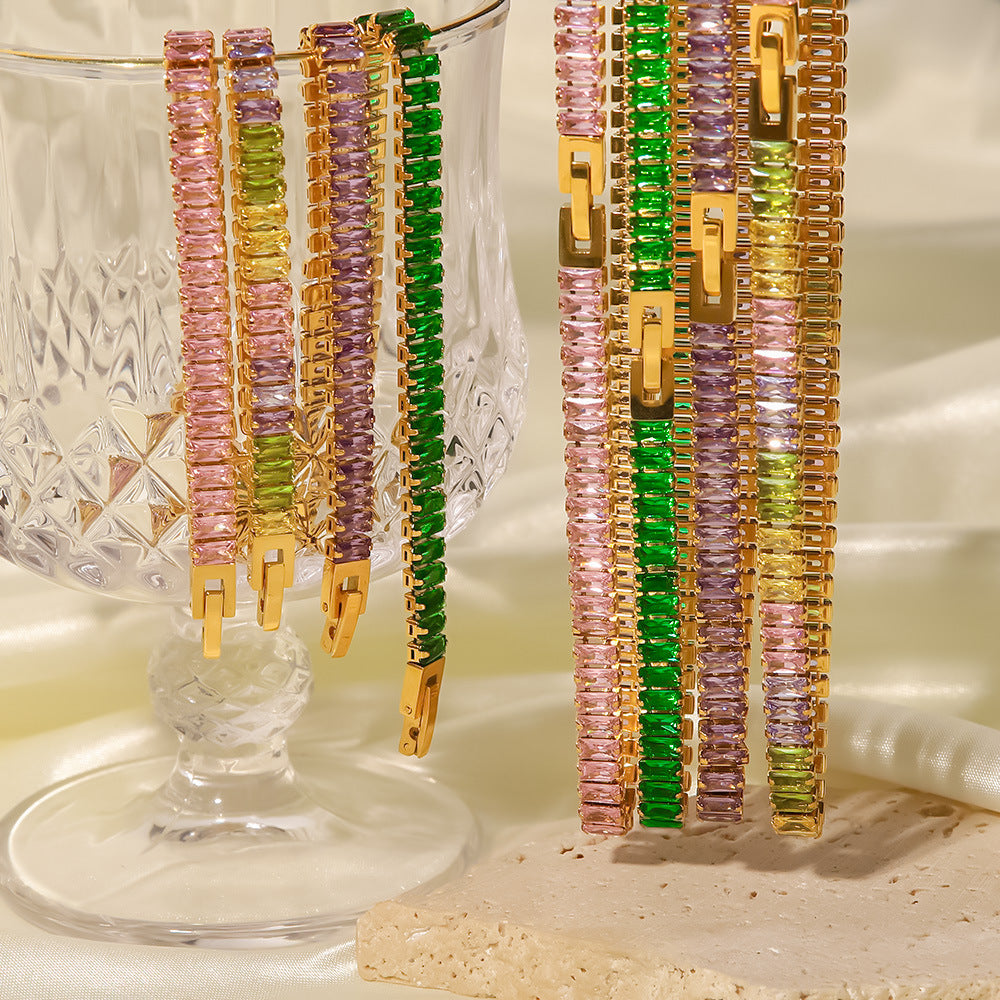 French Retro Square Cubic Zirconia Bracelet and Necklace – Elegant Modern Jewelry for Women