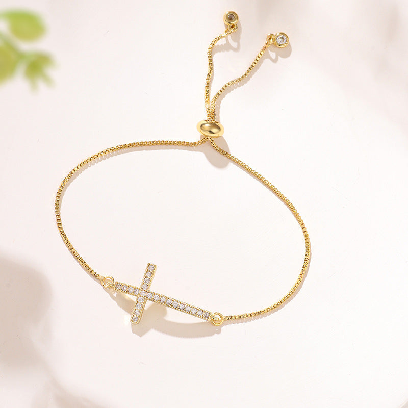Zircon Cross Bracelet – Elegant Unisex Faith Jewelry