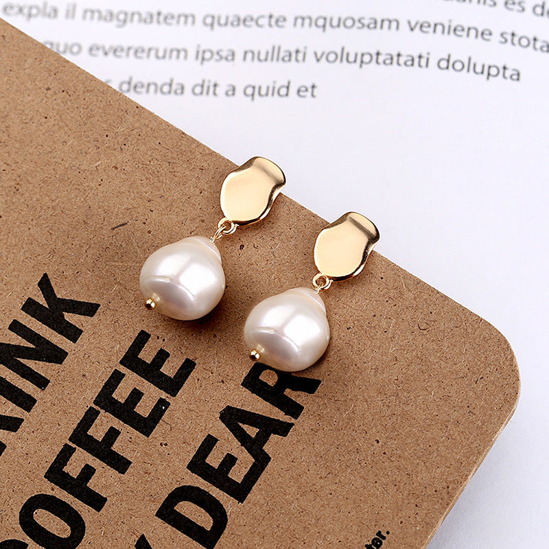 925 Sterling Silver Baroque Pearl Earrings – Rose Gold Finish with Gem Inlays for Timeless Elegance