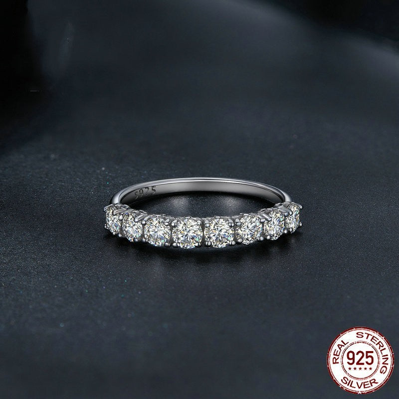 Moissanite Sterling Silver Band Ring - S925 Sterling Silver