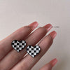 Chessboard Plaid Love Earrings Set – High-Grade, Trendy Cold Style for a Bold Look