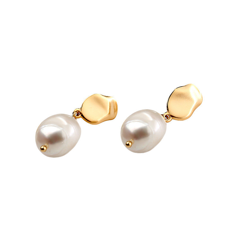 925 Sterling Silver Baroque Pearl Earrings – Rose Gold Finish with Gem Inlays for Timeless Elegance