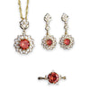 Women’s Pomegranate Red Rings Pendants Earrings Set – Gold and Silver Flower Designs for Elegant Women