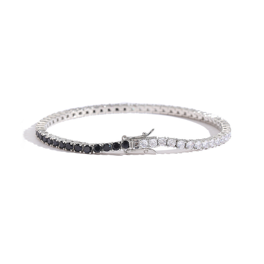 Black & White Zircon Tennis Bracelet – Unisex Adjustable Copper Design