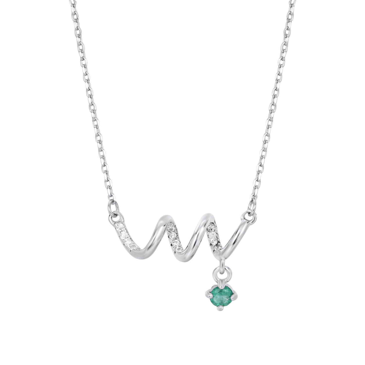 Fashion ECG Necklace – Versatile Women's Jewelry Simple S925 Silver Emerald Pendant Collar Chain