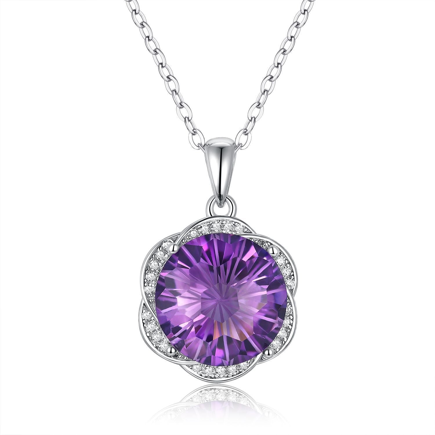 S925 Silver Natural Amethyst Necklace – Luxury Flower Design Pendant American Luxury Flower Design Pendant