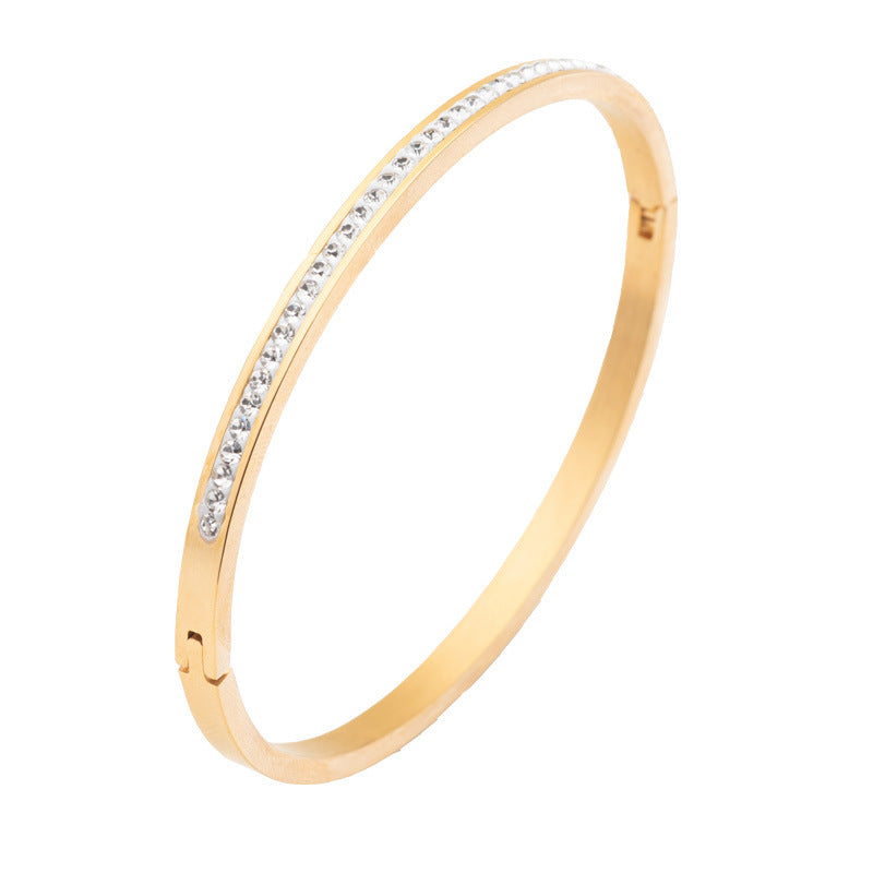 Single Row Diamond-Set Stainless Steel Bracelet – Modern Minimalist Jewelry