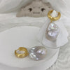 S925 Silver Retro Simple Large Baroque Pearl Earrings